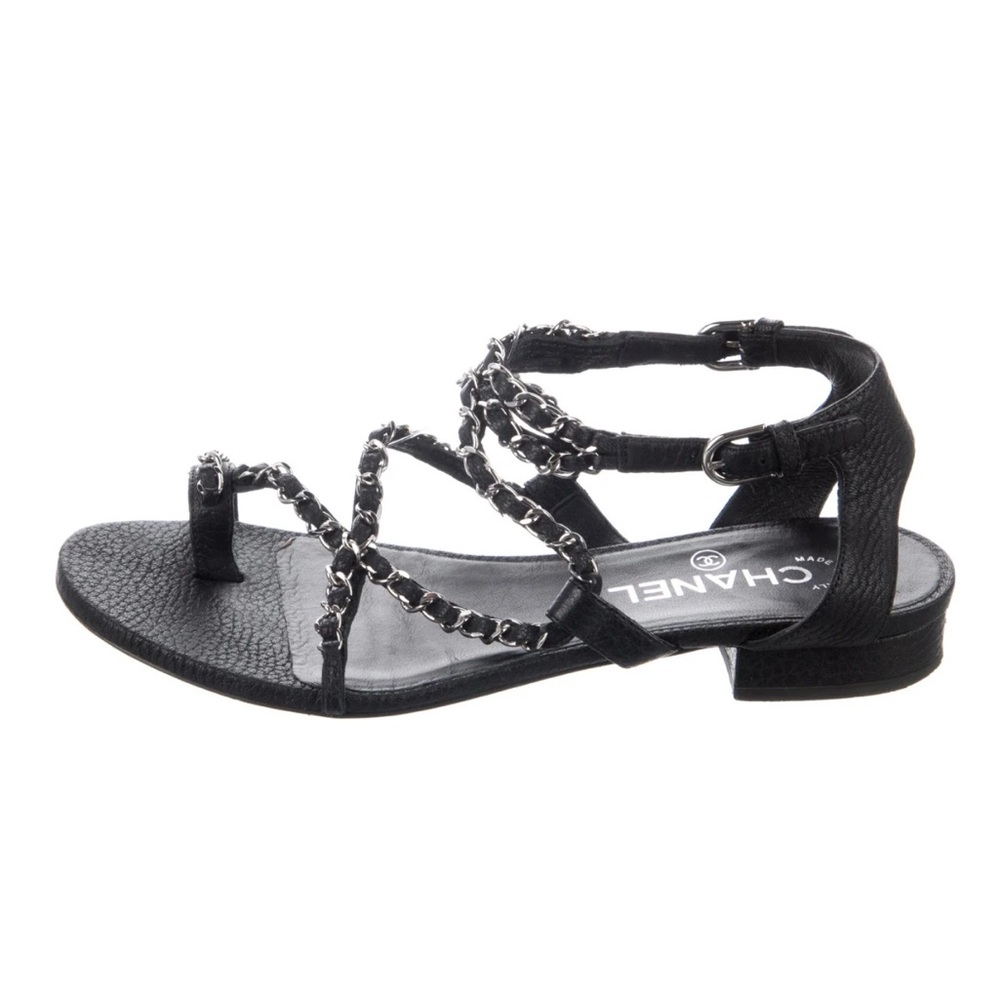 CHANEL Women's Black Chain Sandals SIZE 38